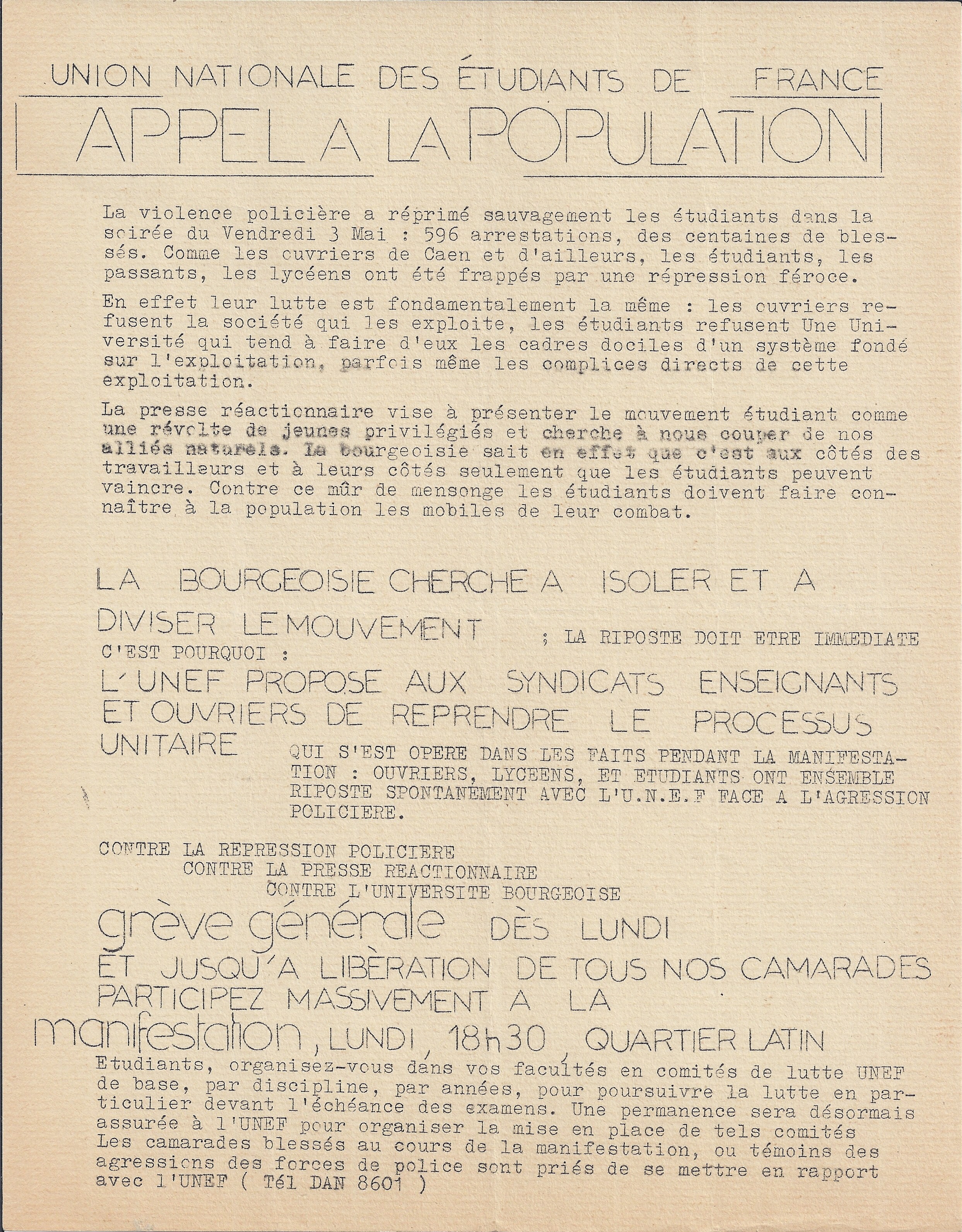 Appel à la grève de l'UNEF pour le 6 mai